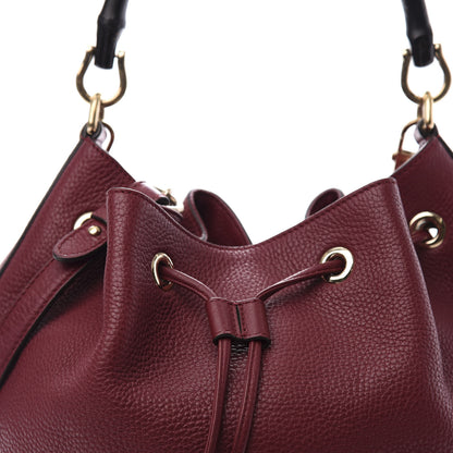 Gucci Pebbled Calfskin Miss Bamboo Bucket Bag Burgundy 10 of 10