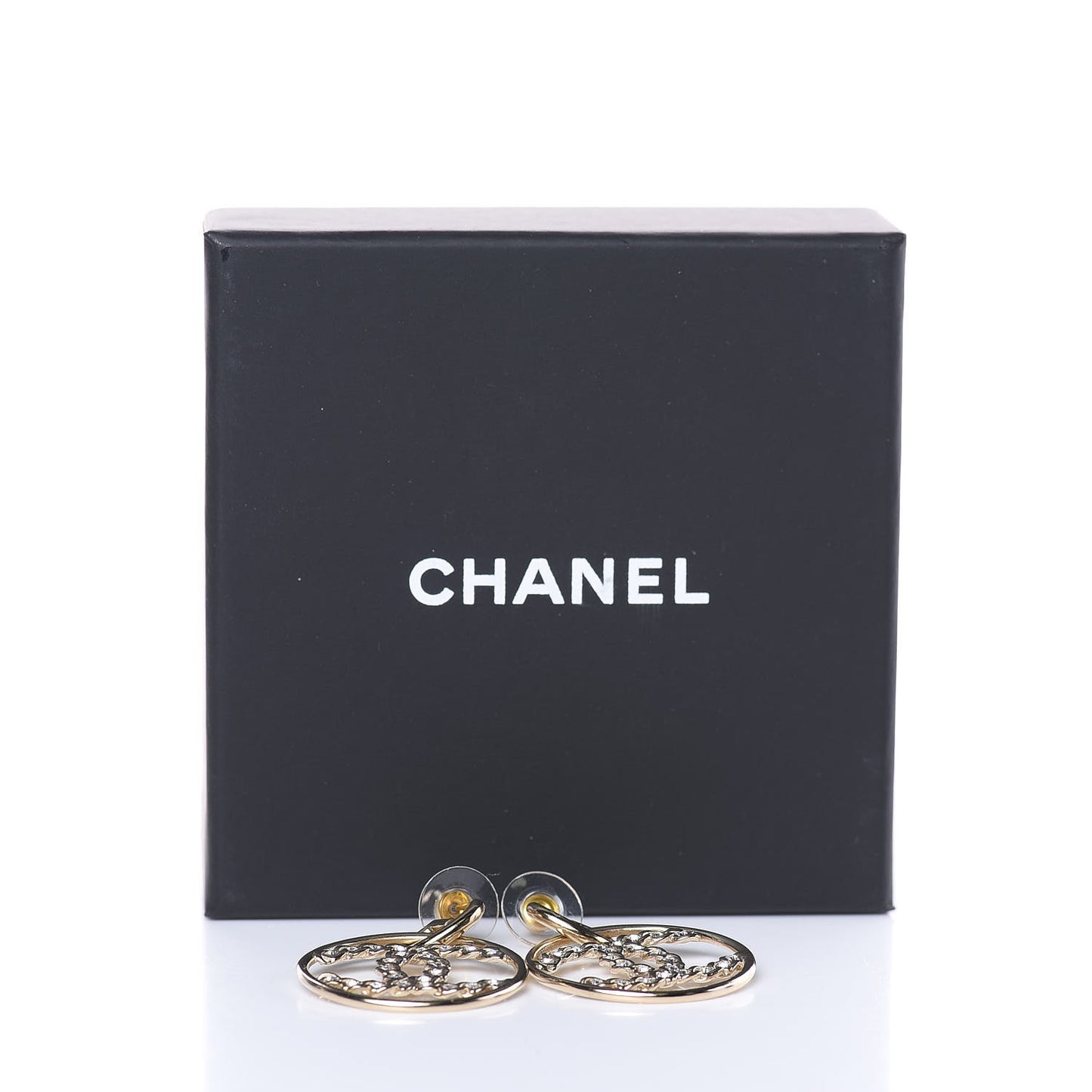 Crystal Chain Strass CC Drop Earrings Gold