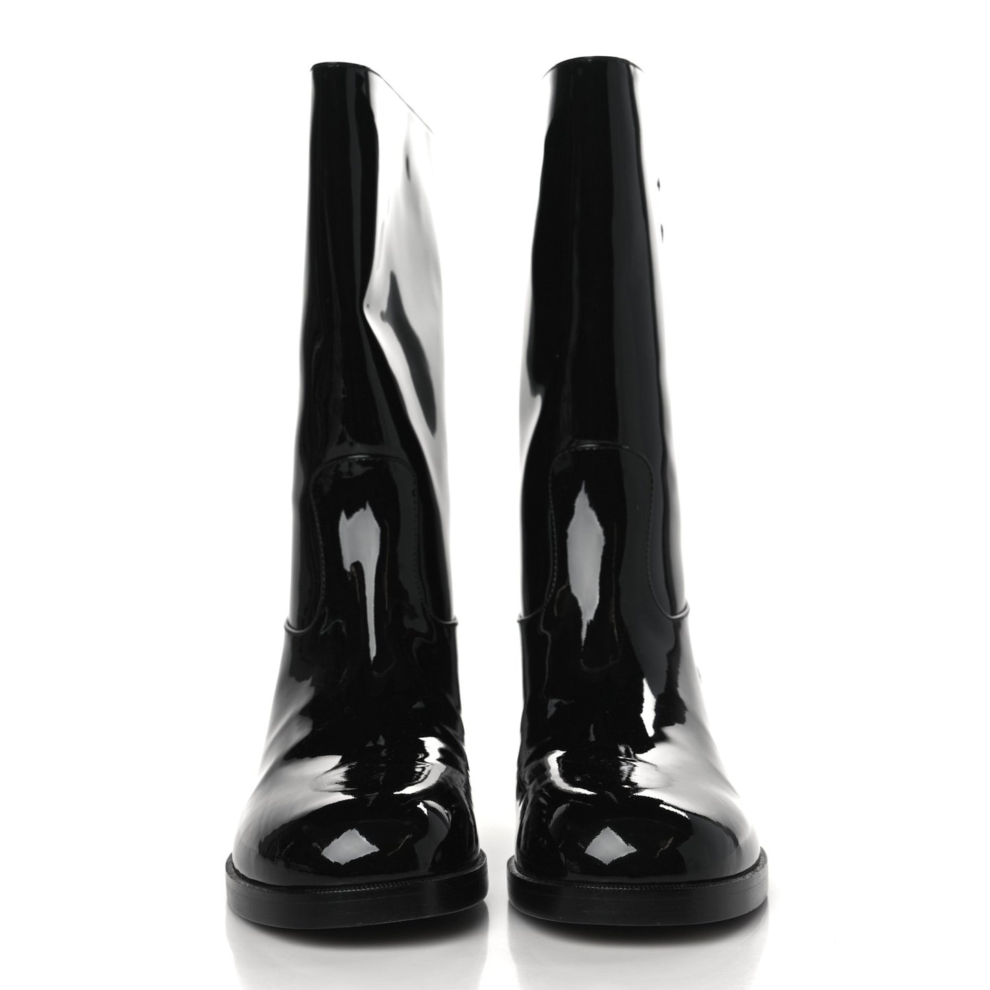 Patent CC Mid Calf Boots 38.5 Black