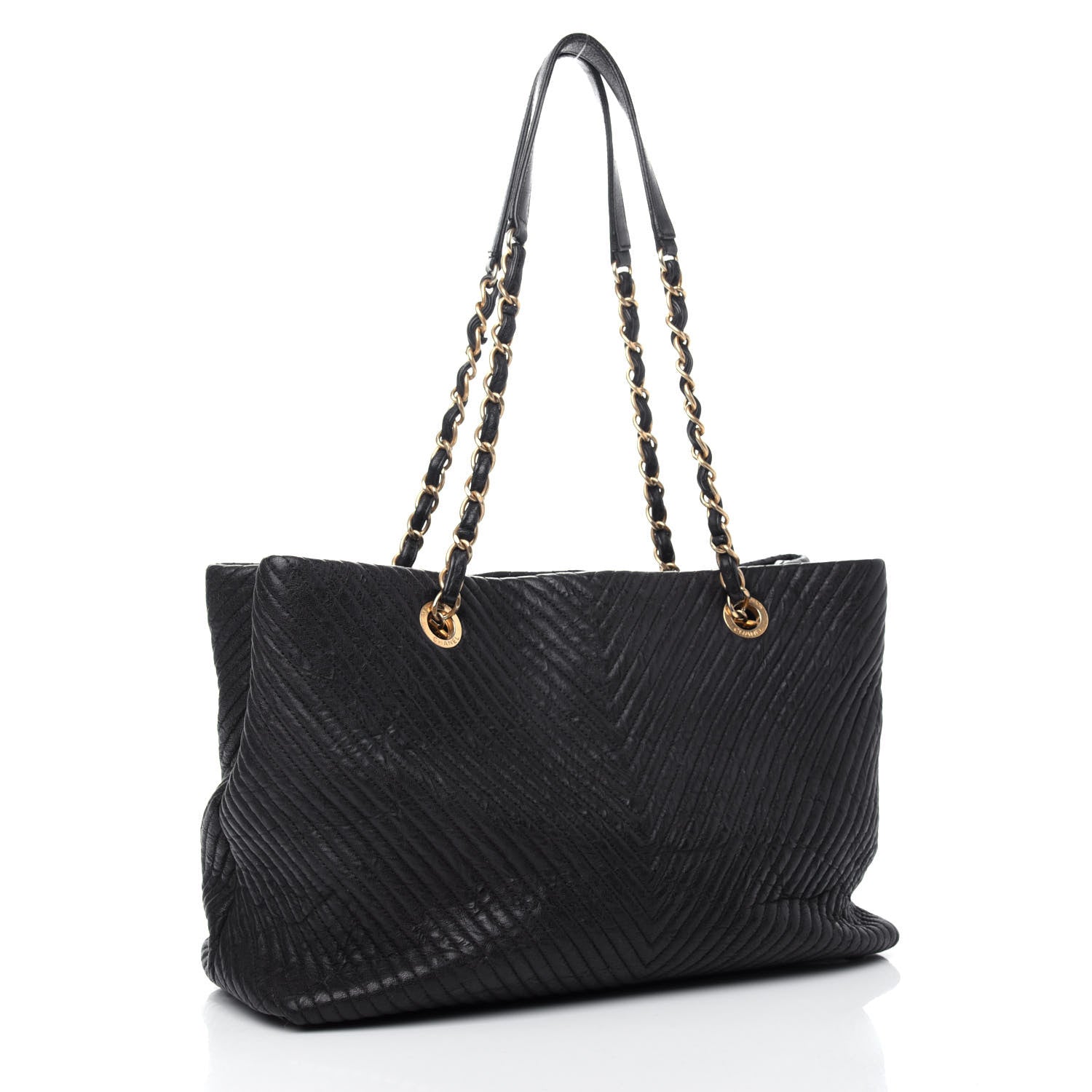Chanel Wrinkled Lambskin Chevron Quilted Surpique Tote Black 3 of 10