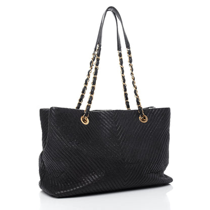 Chanel Wrinkled Lambskin Chevron Quilted Surpique Tote Black 3 of 10