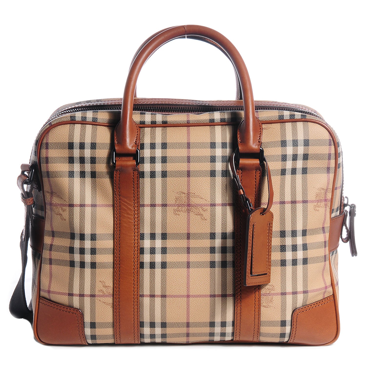 Burberry Haymarket Check Leighton Business Bag Dark Ochre 1 of 9