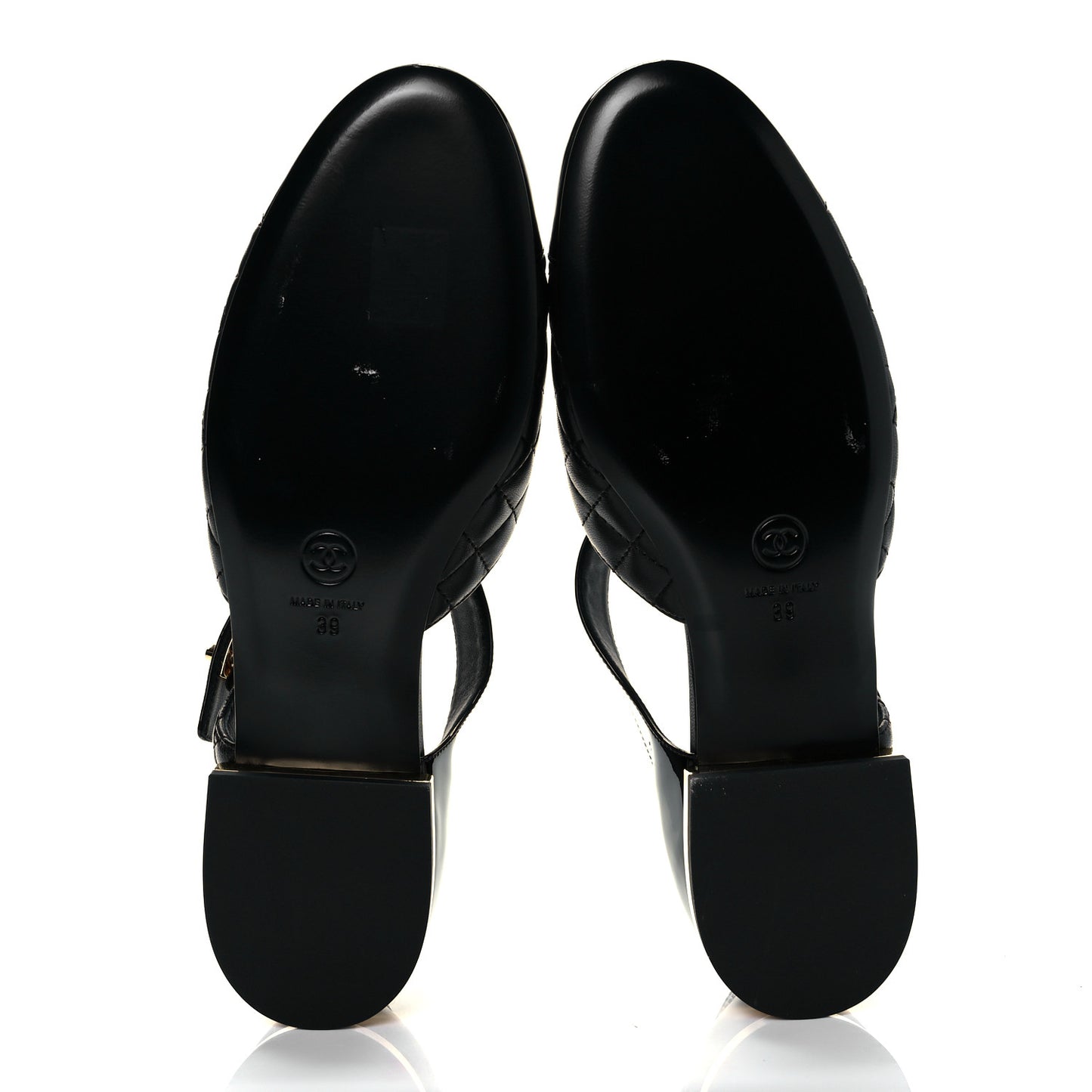 Patent Lambskin Quilted Cap Toe Ballerina Flats 39 Black