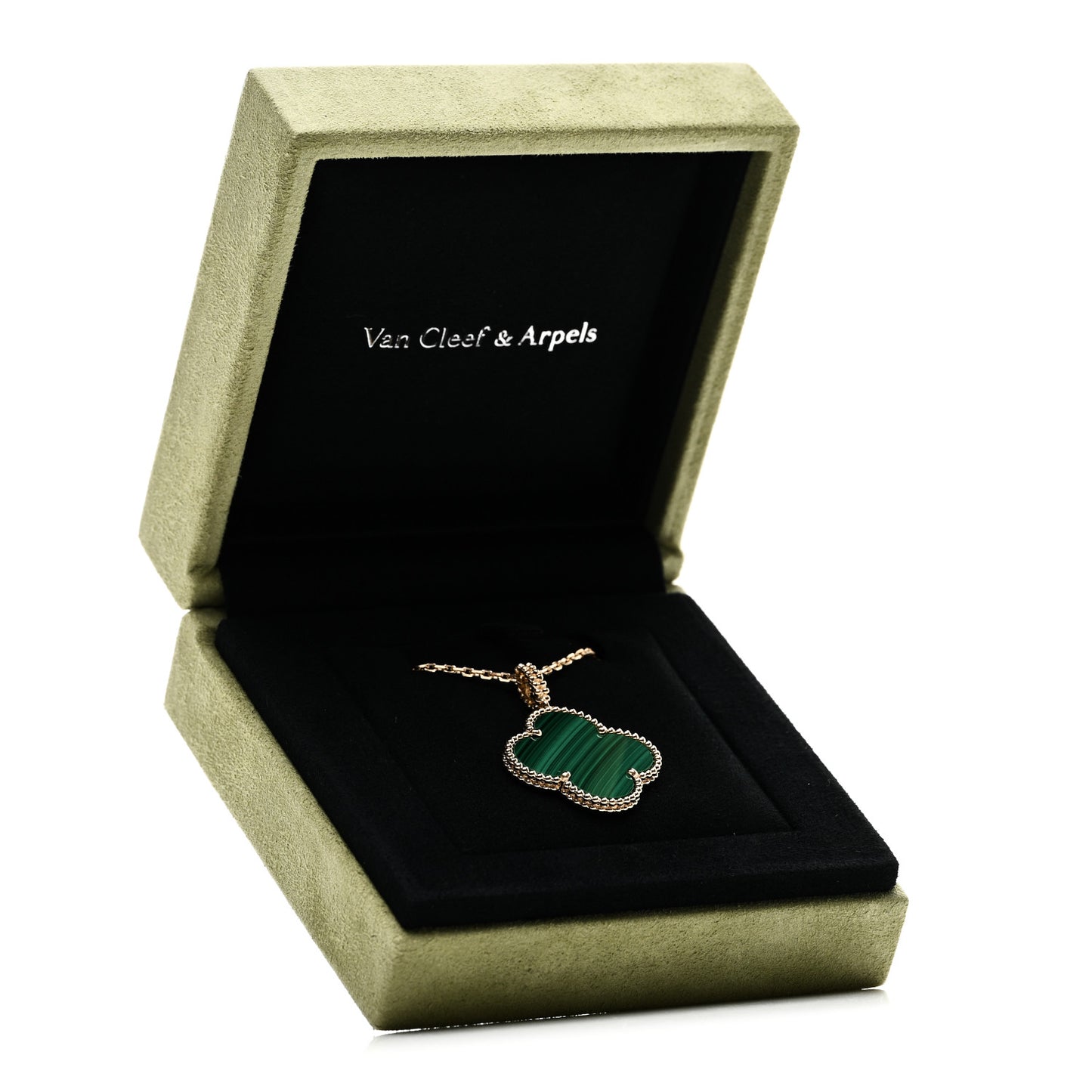 18K Yellow Gold Malachite Magic Alhambra Pendant Necklace