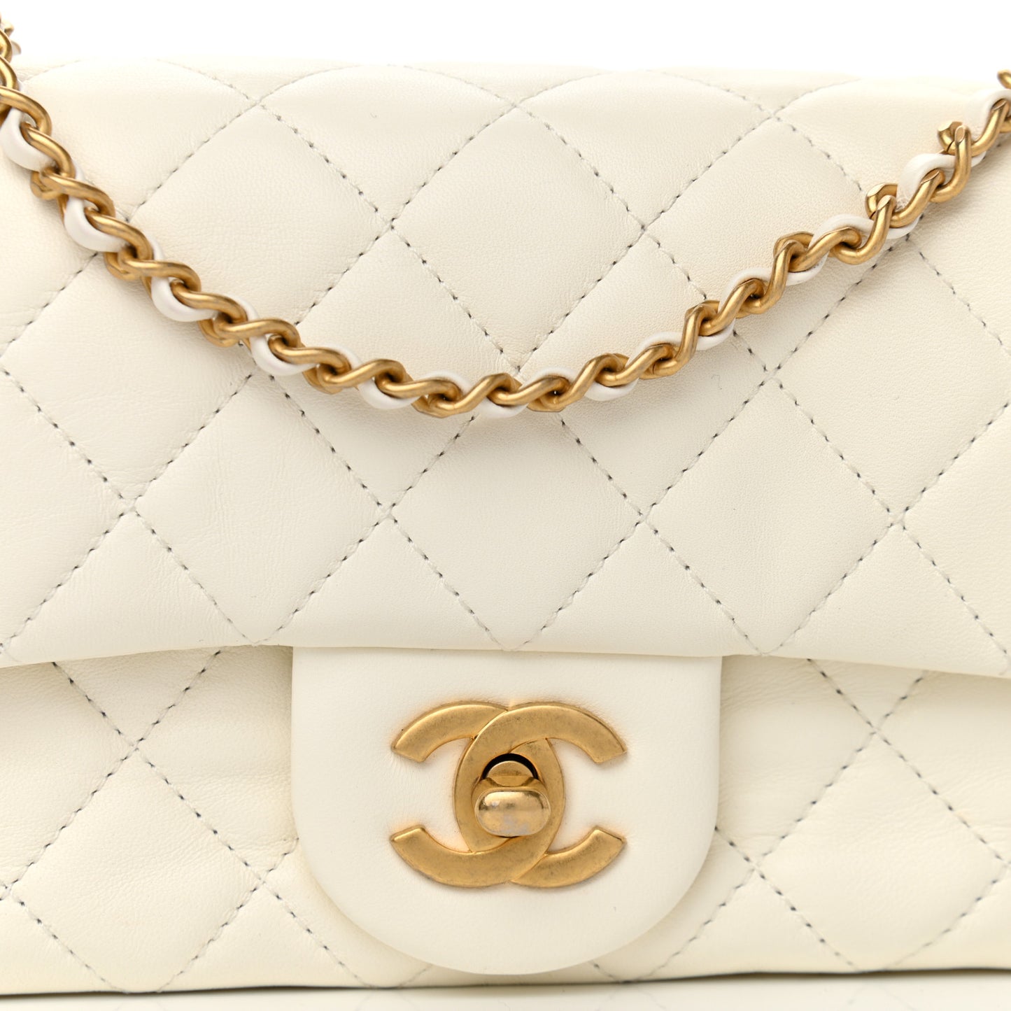 Lambskin Quilted Mini Rectangular Pearl Crush Flap White