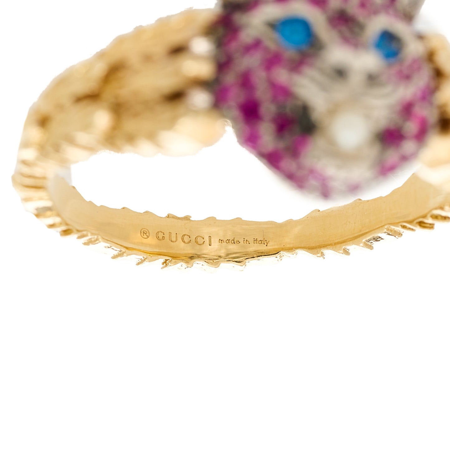 18K Yellow Gold Sterling Silver Pink Sapphire Blue Topaz Pearl Le Marche Des Merveilles Feline Ring 54 6.75
