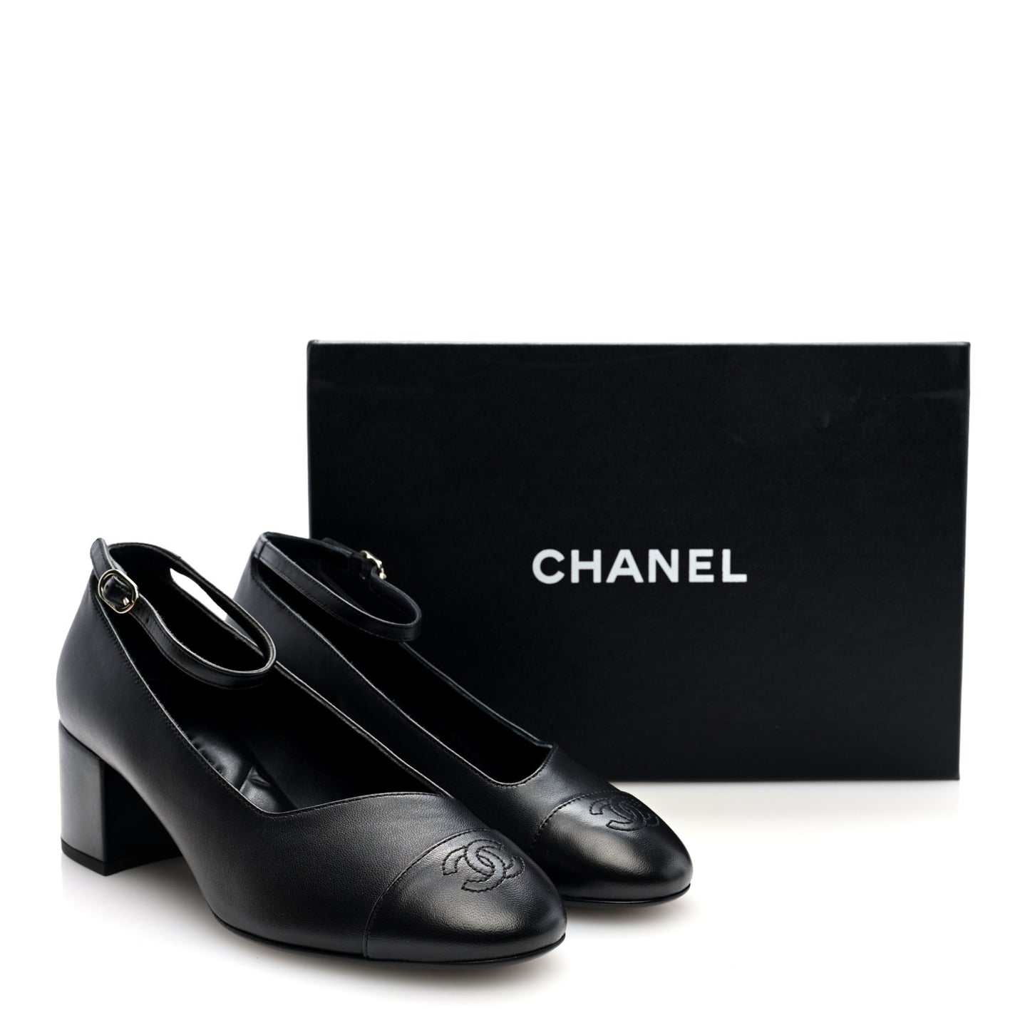 Lambskin Cap Toe Mary Jane Pumps 38 Black