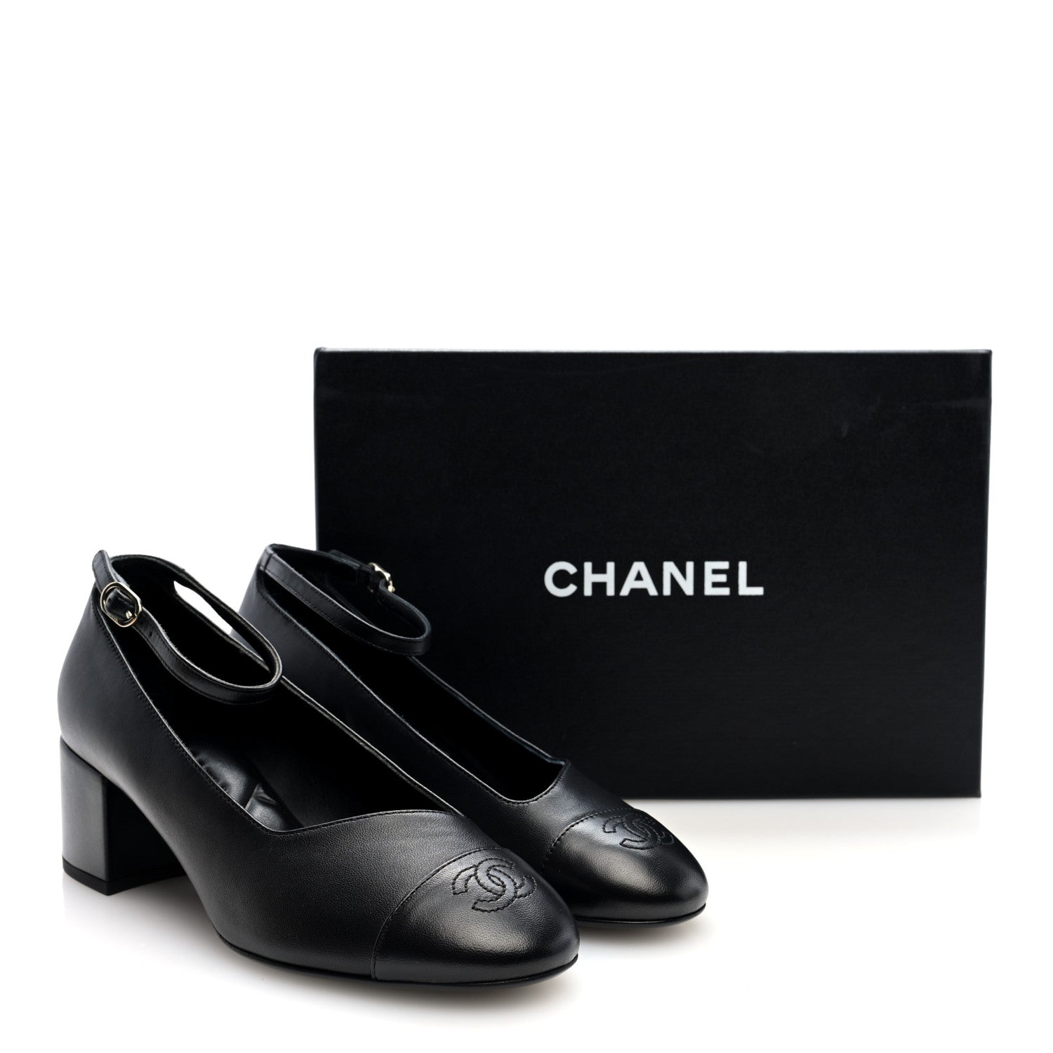 Chanel Lambskin Cap Toe Mary Jane Pumps 38 Black 9 of 9