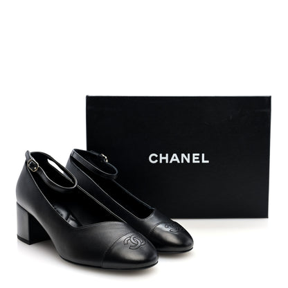 Chanel Lambskin Cap Toe Mary Jane Pumps 38 Black 9 of 9