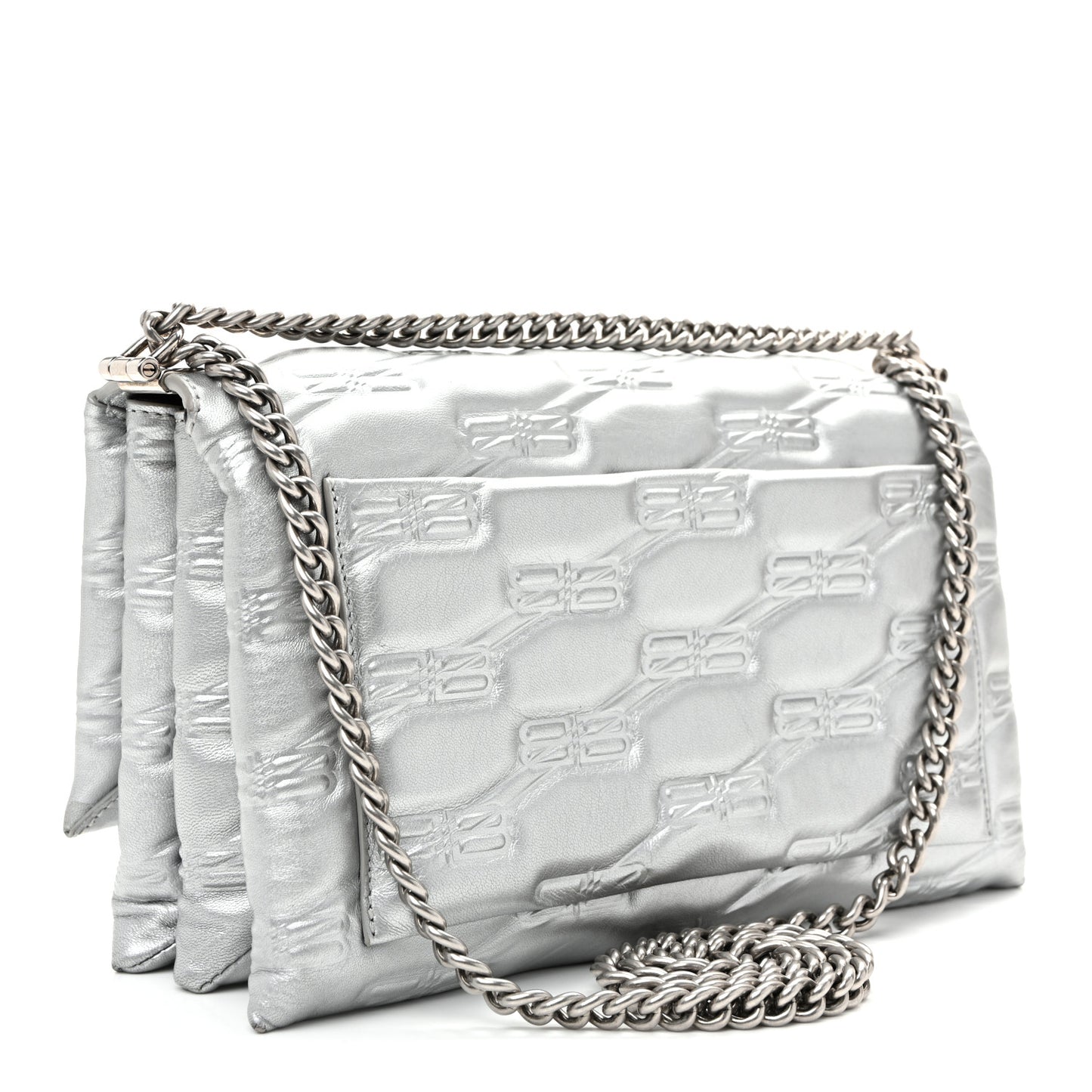 Nappa Allover License BB Monogram Embossed Medium Triplet Bag Silver