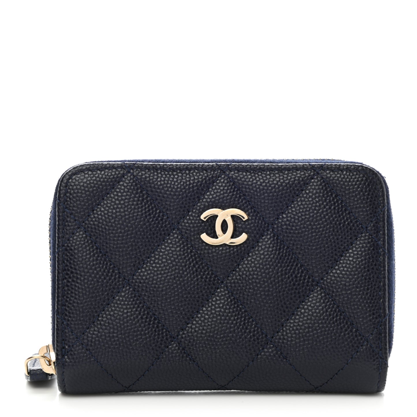 Metallic Caviar Quilted Zip Coin Purse Dark Blue