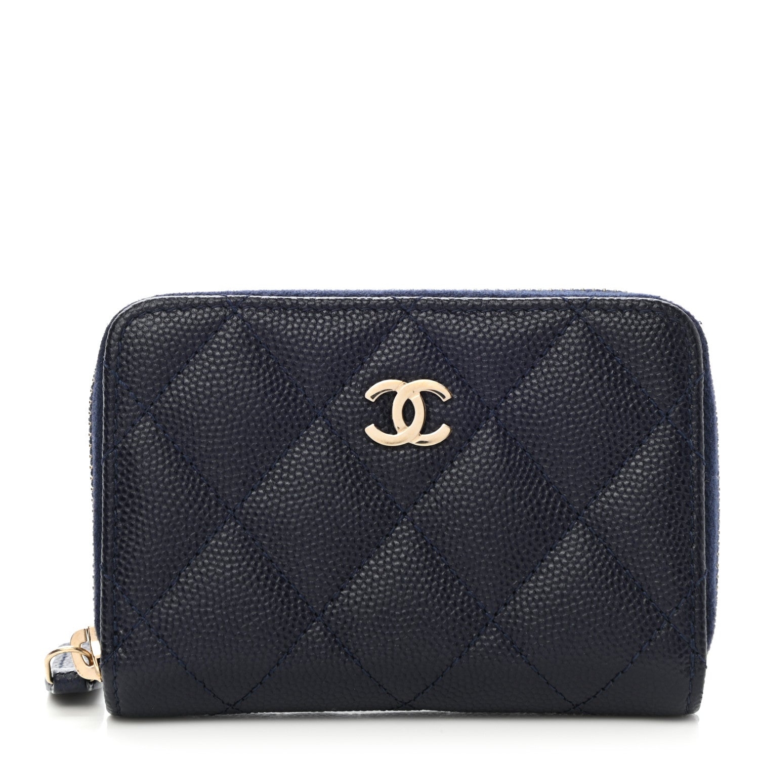 Chanel Metallic Caviar Quilted Zip Coin Purse Dark Blue 1 of 8