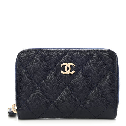 Chanel Metallic Caviar Quilted Zip Coin Purse Dark Blue 1 of 8