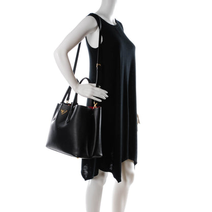 Prada Saffiano Cuir Large Double Bag Nero Black Ciliegia 2 of 10