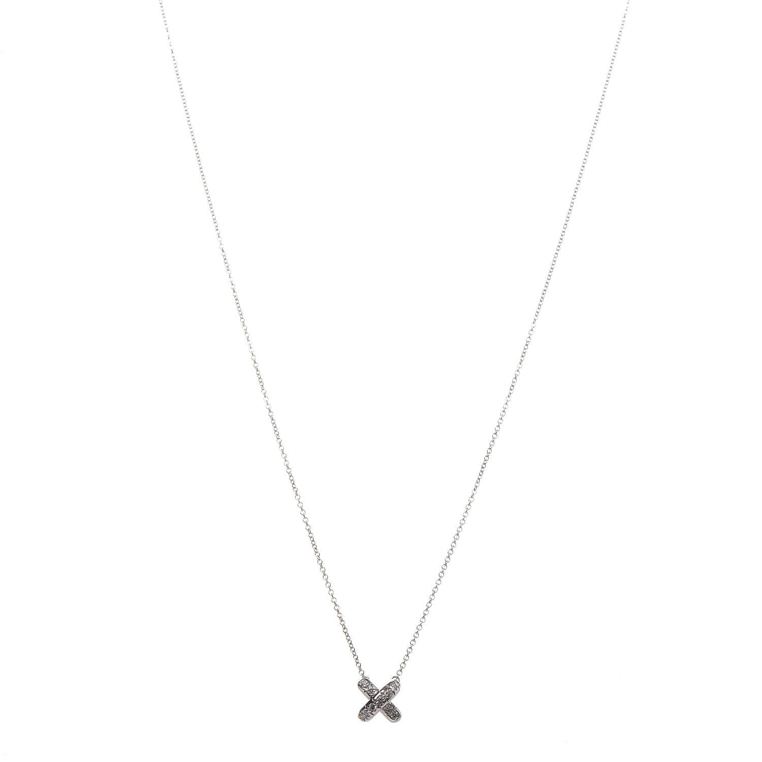 Tiffany Platinum Diamond Cross Stitch Pendant Necklace 1 of 6