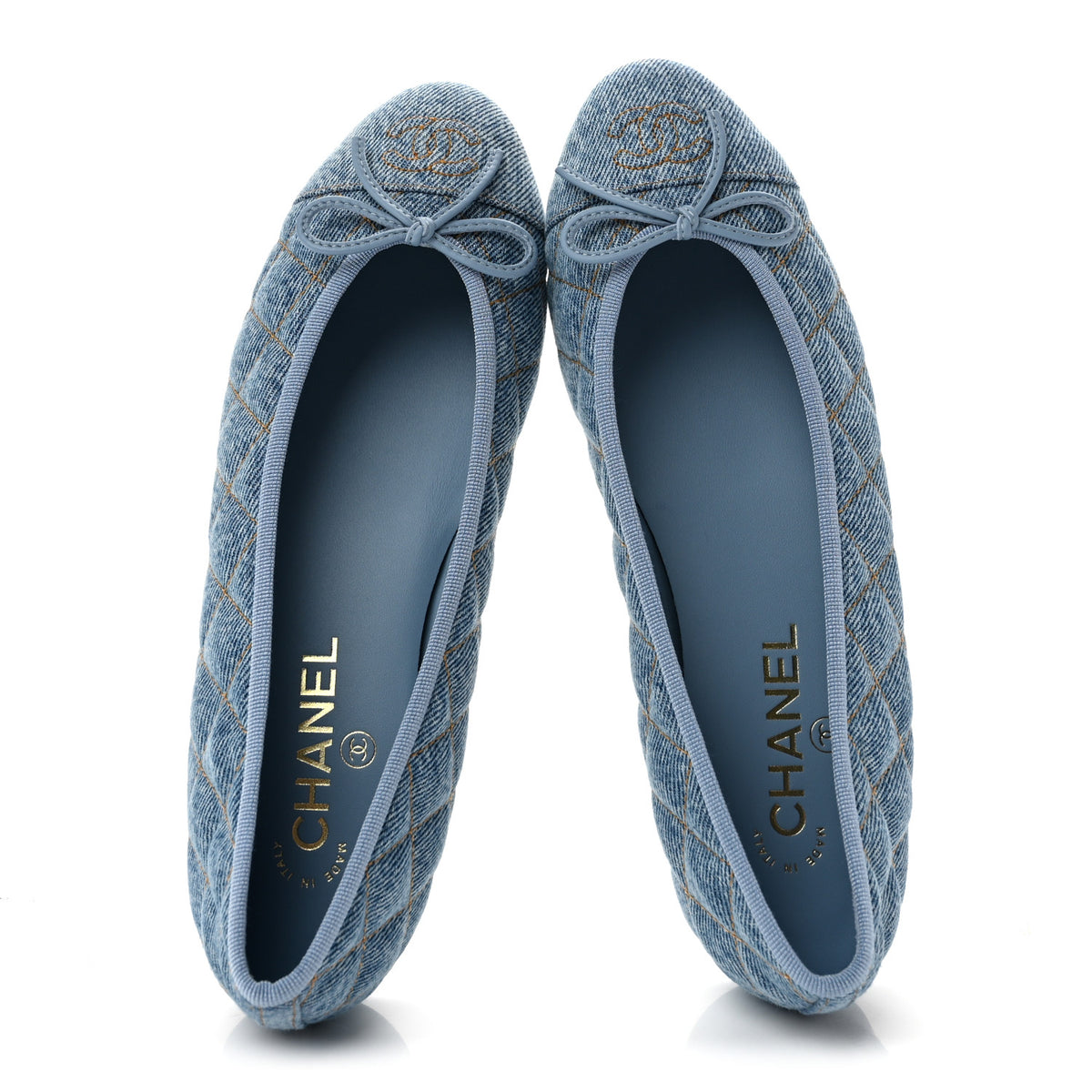 Chanel Denim Quilted CC Cap Toe Ballerina Flats 38.5 Light Blue 2 of 10