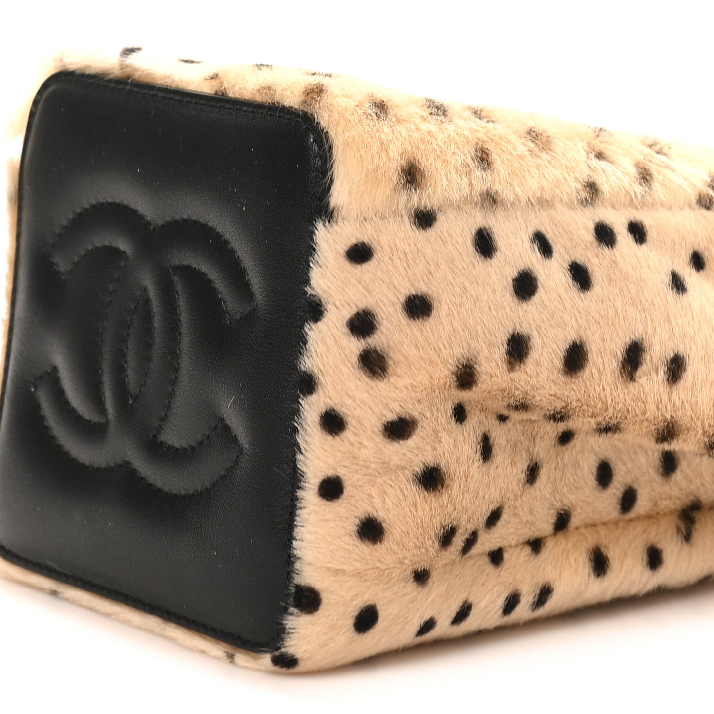 Pony Hair Cheetah Printed CC Chain Bucket Bag Light Beige Black