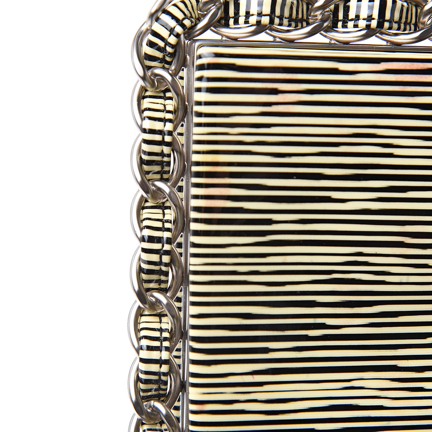 Patent Calfskin Striped Clutch Black