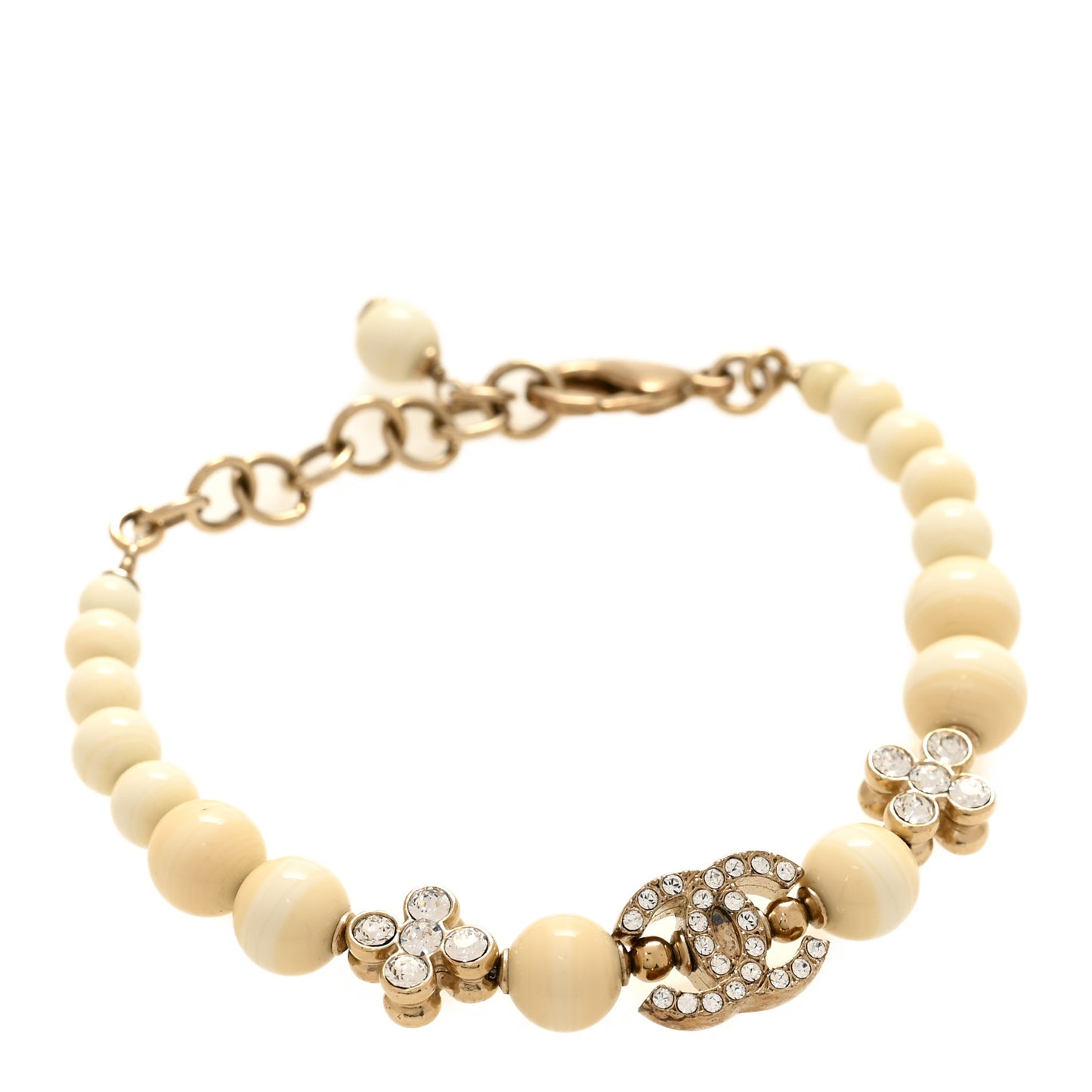 Enamel Crystal CC Flower Bracelet White Light Gold