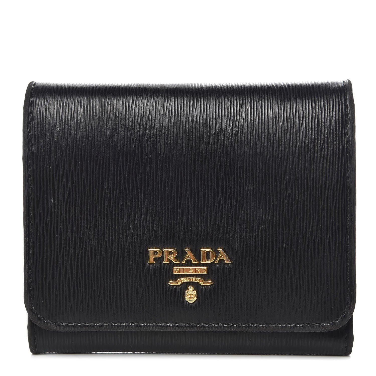 Prada Vitello Move Tri-Fold Compact Wallet Black 1 of 8
