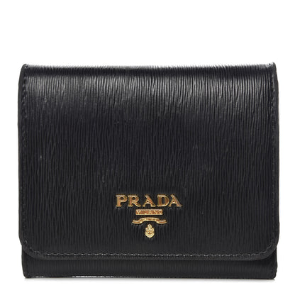 Prada Vitello Move Tri-Fold Compact Wallet Black 1 of 8