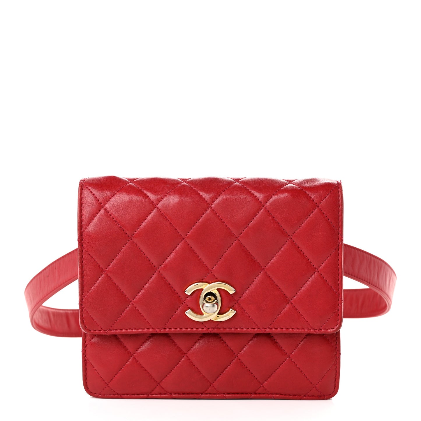 Lambskin Quilted Flap Waist Belt Bag 75 30 Red
