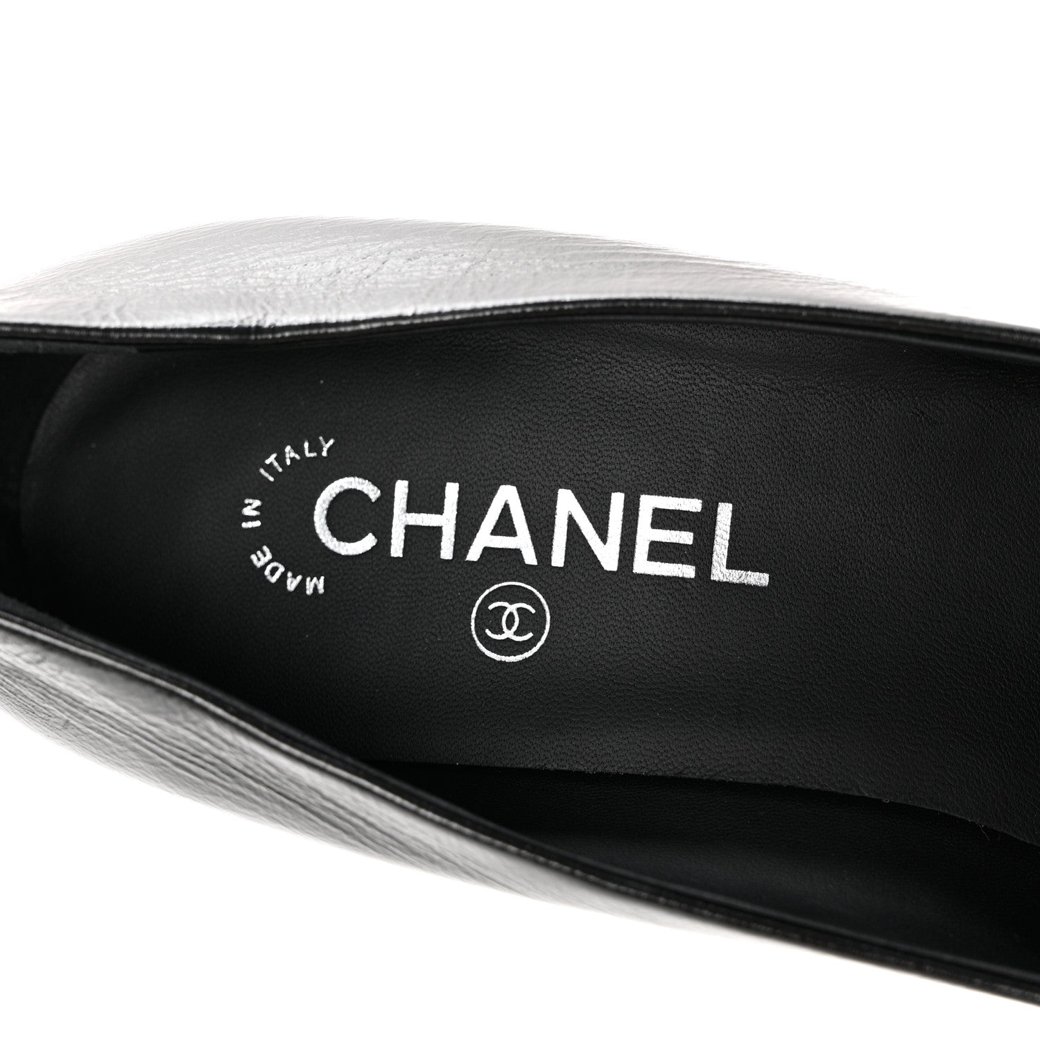 Chanel Shiny Calfskin Grosgrain Cap Toe CC Pearl Pumps 41 Black 7 of 9