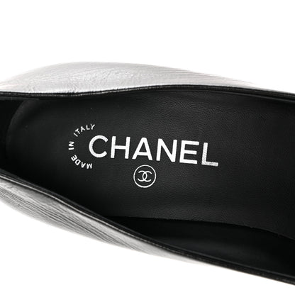 Chanel Shiny Calfskin Grosgrain Cap Toe CC Pearl Pumps 41 Black 7 of 9