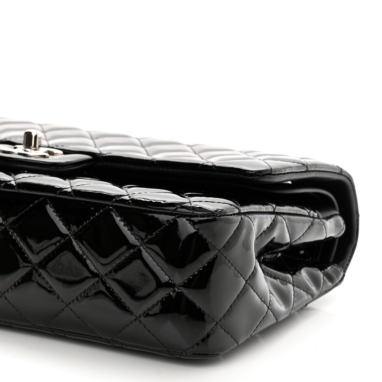 Patent Quilted Medium Double Flap Black