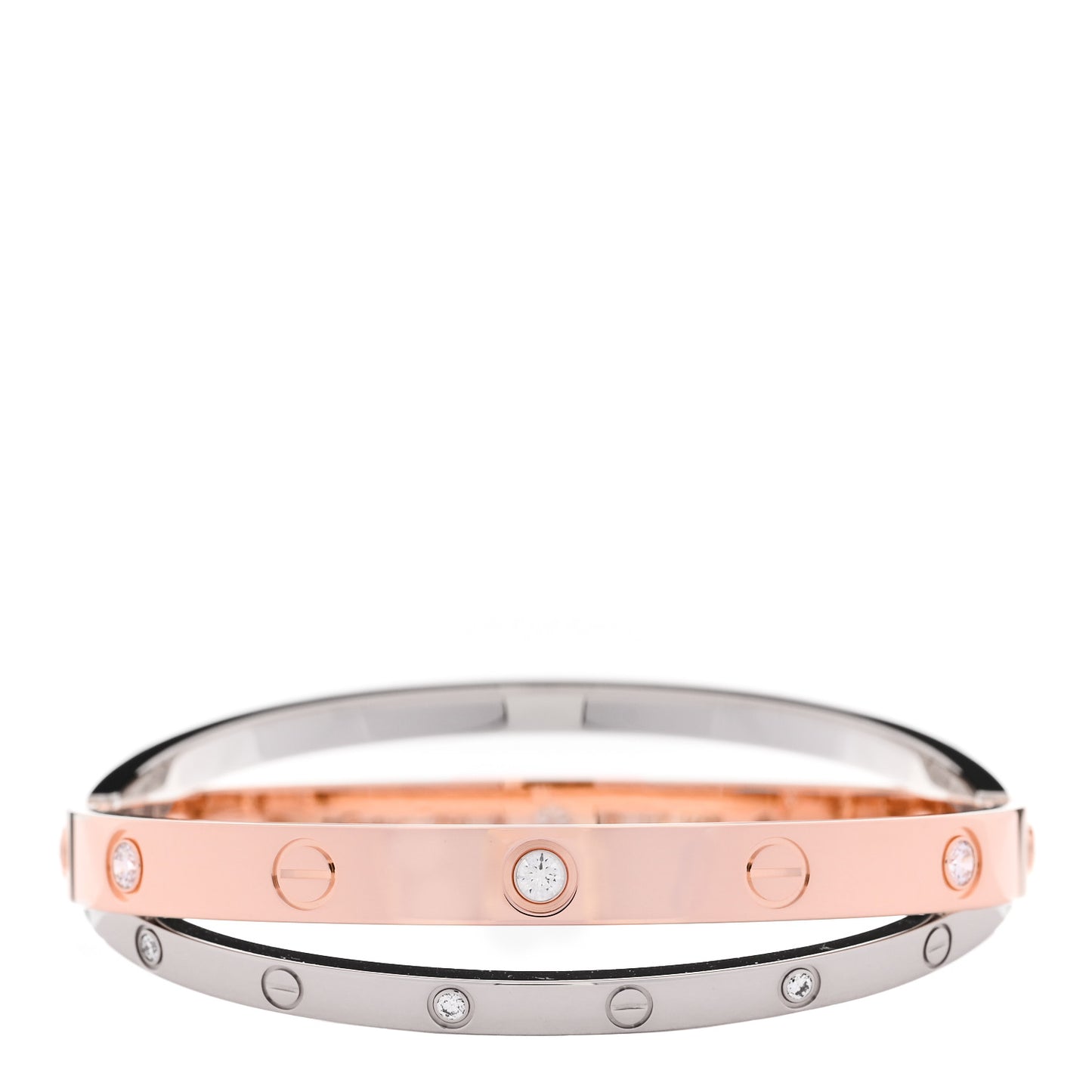 18K Pink White Gold 12 Diamond Double LOVE Bracelet 16