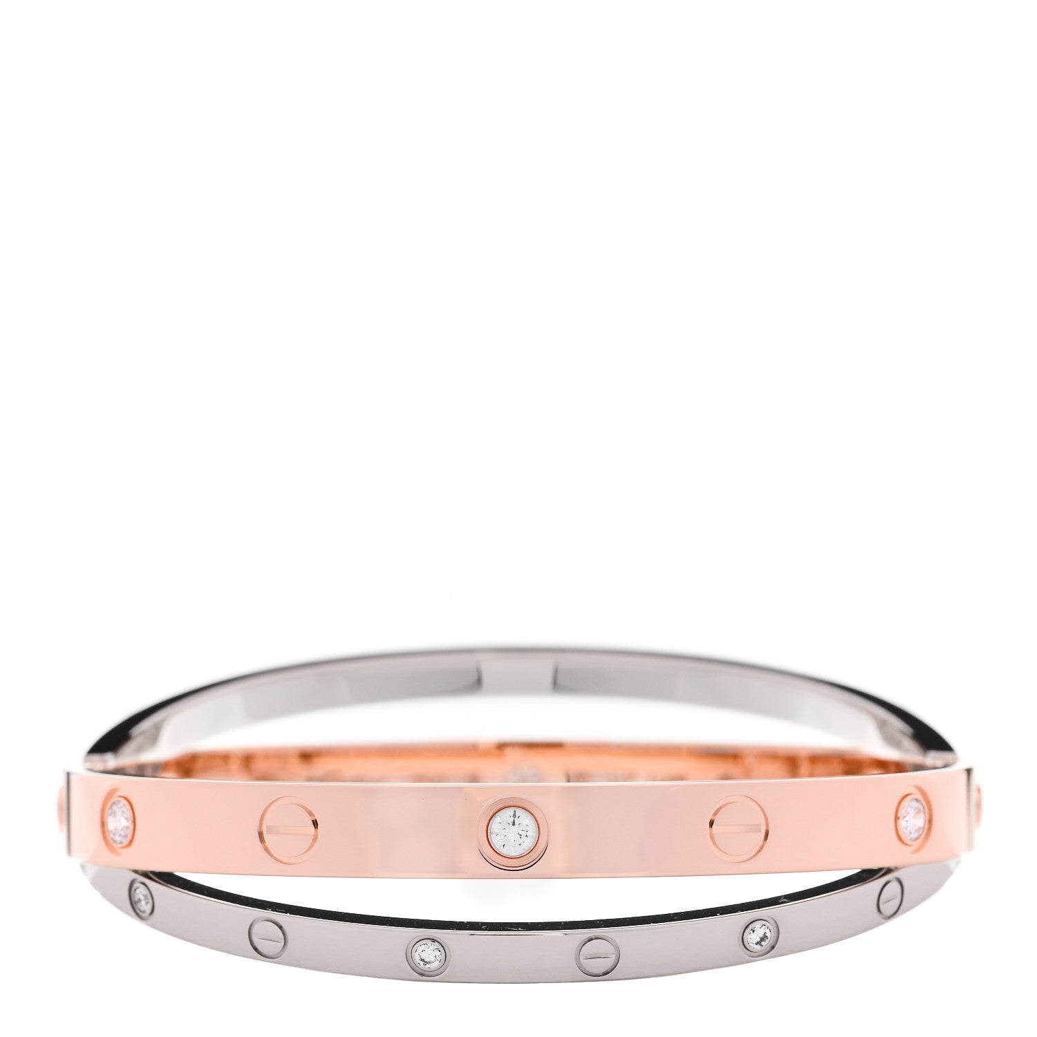 Cartier 18K Pink White Gold 12 Diamond Double LOVE Bracelet 16 1 of 7