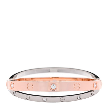 Cartier 18K Pink White Gold 12 Diamond Double LOVE Bracelet 16 1 of 7