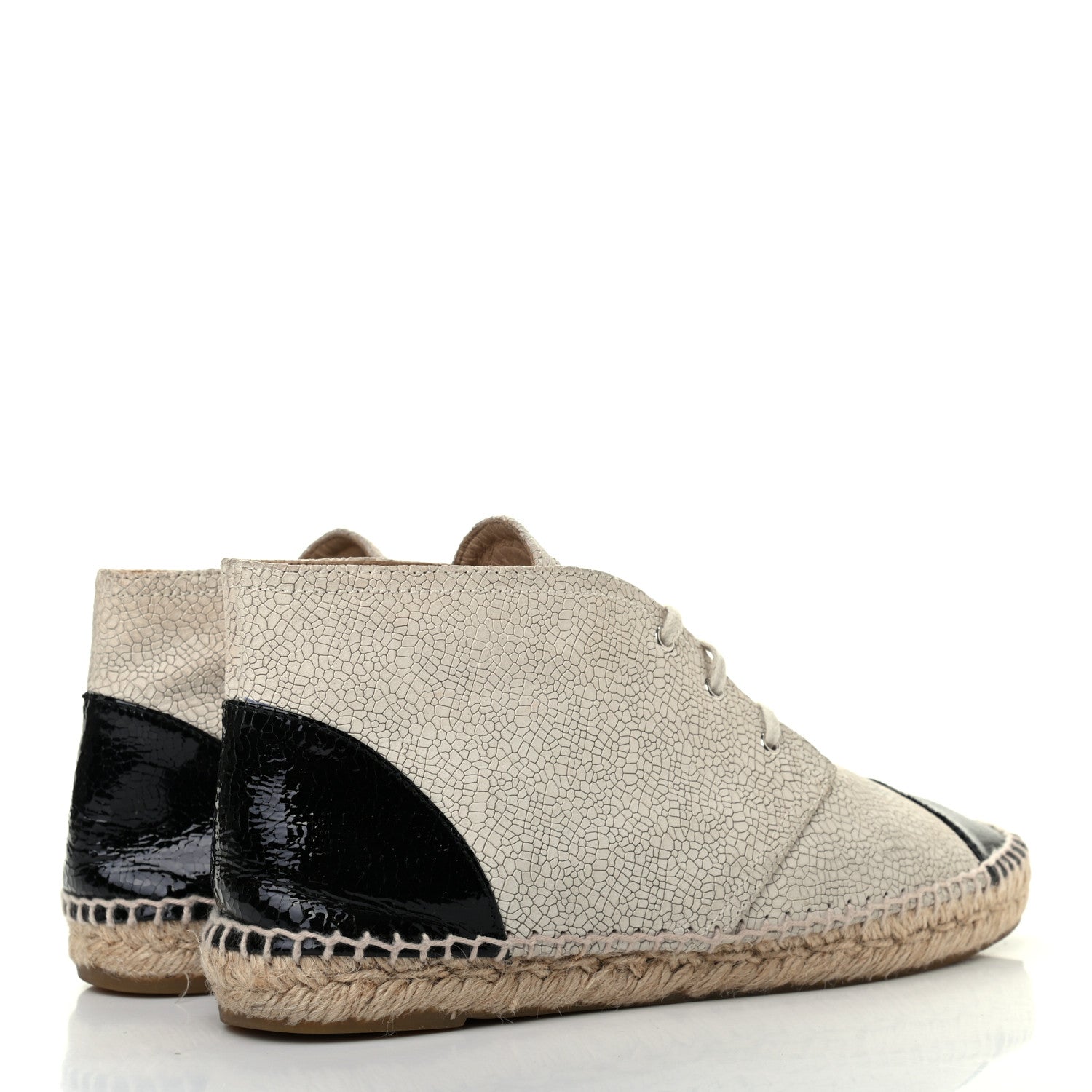 Chanel Crackled Calfskin High Top Espadrilles 41 Light Beige Black 4 of 7