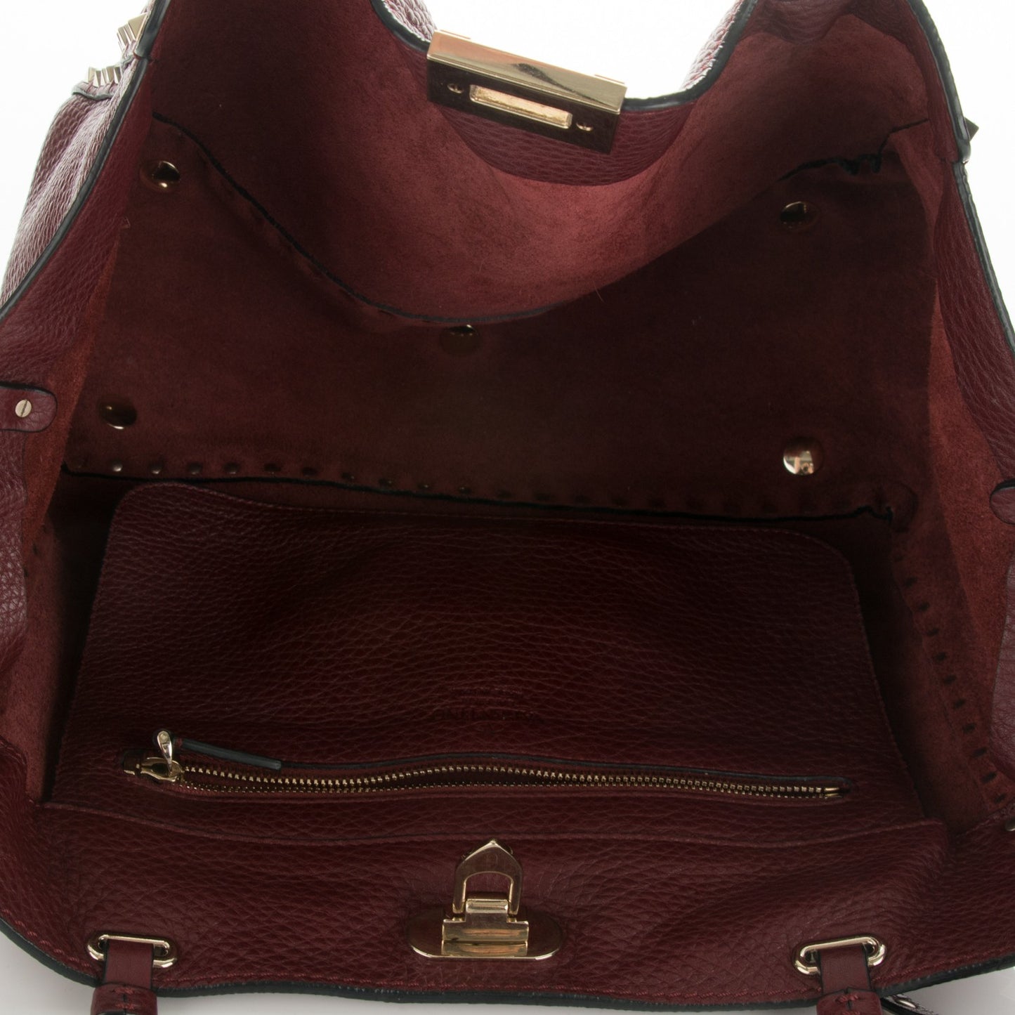 Pebbled Calfskin Medium Rockstud Tote Cremisi