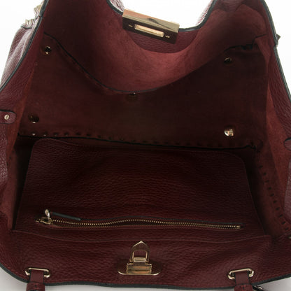 Valentino Garavani Pebbled Calfskin Medium Rockstud Tote Cremisi 5 of 8