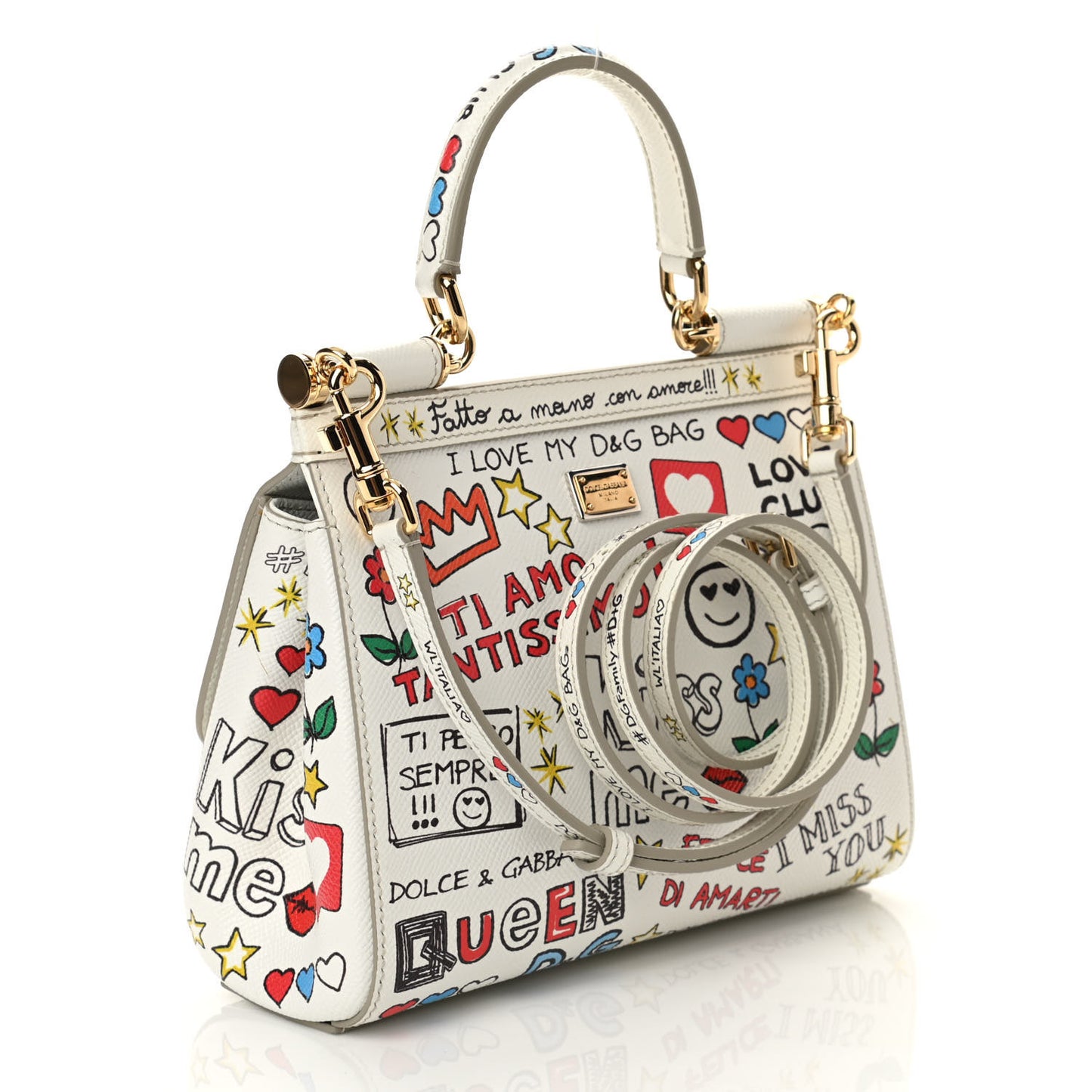 Dauphine Graffiti Printed Small Miss Sicily Satchel White
