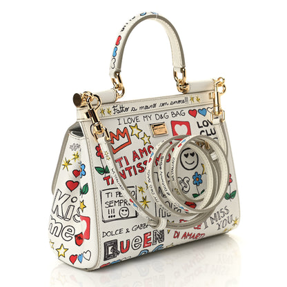 Dolce & Gabbana Dauphine Graffiti Printed Small Miss Sicily Satchel White 3 of 9