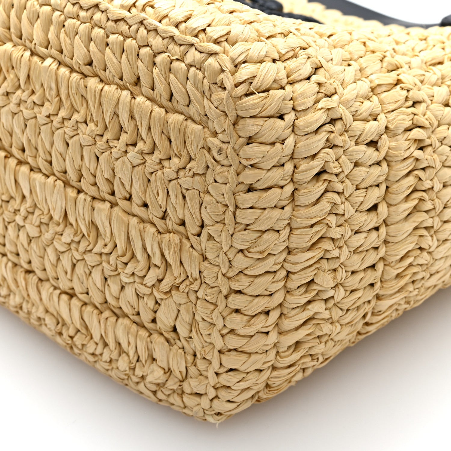 Prada Yarn Raffia Effect Calfskin Crochet Embroidered Medium Logo Tote  Tan Black 9 of 9