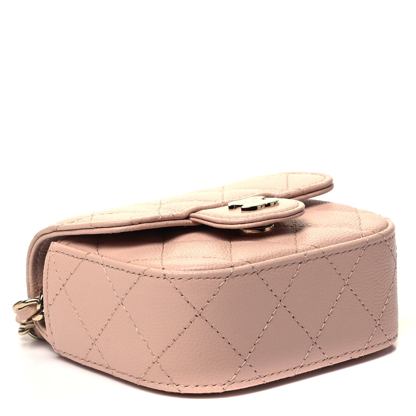 Caviar Quilted Mini Clutch With Chain Light Beige