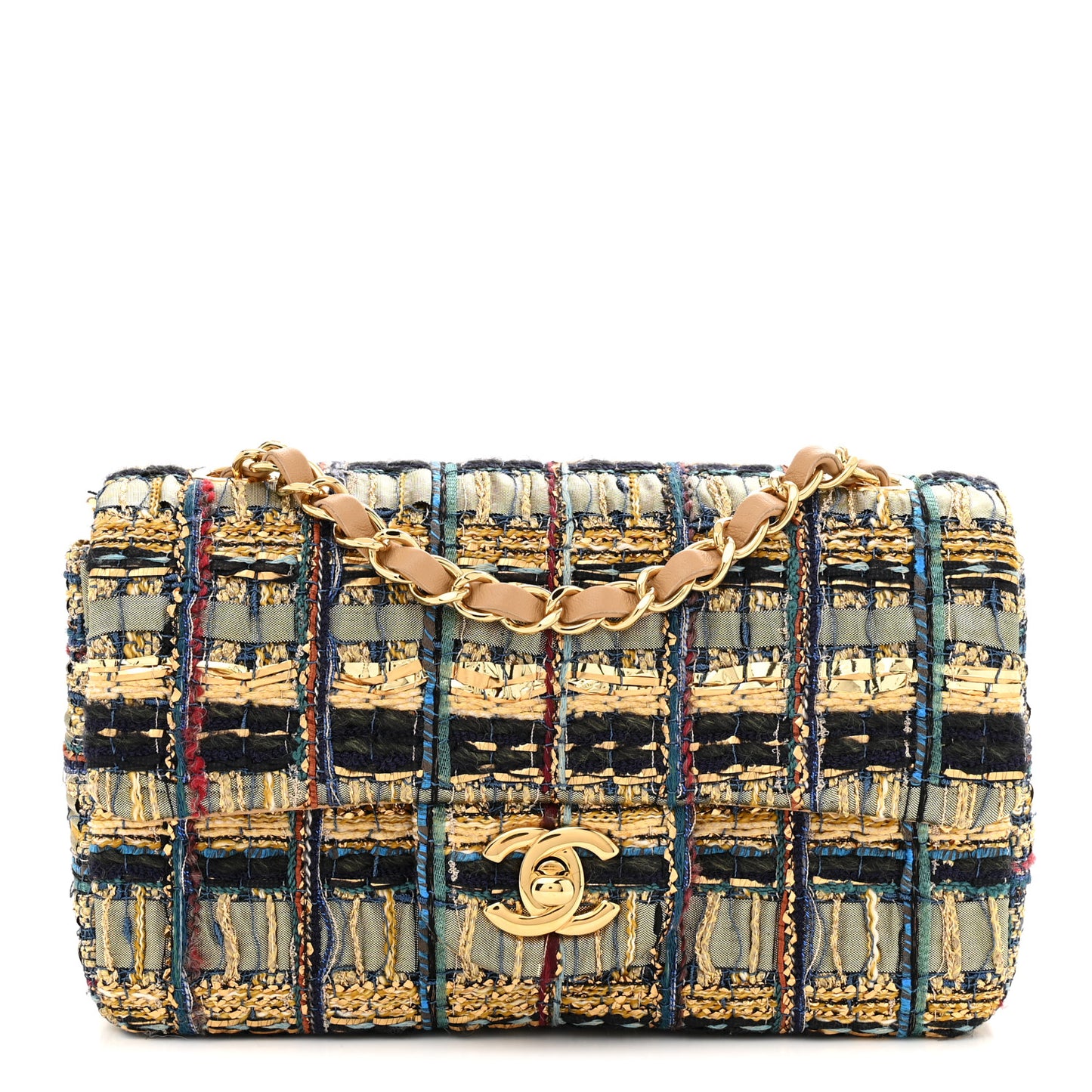 Tweed Quilted Egyptian Mini Rectangular Flap Green Black