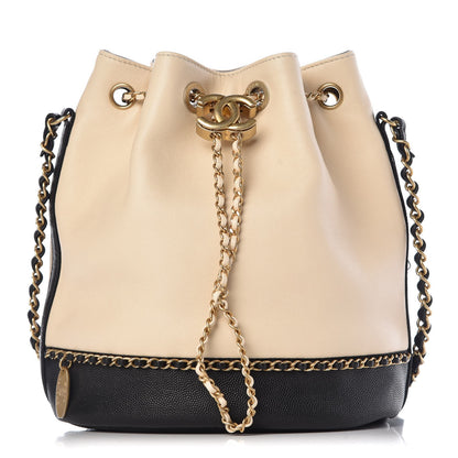 Chanel Lambskin Caviar Lovely Chains Drawstring Bag Beige Black 1 of 8