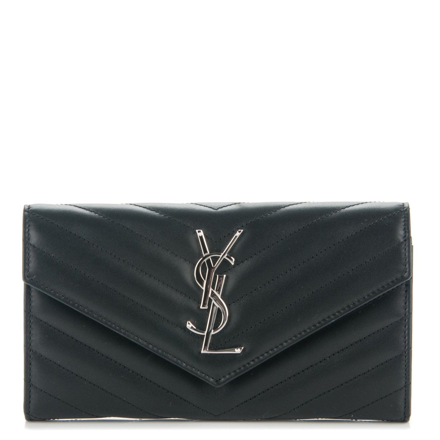 Calfskin Matelasse Chevron Monogram Flap Wallet Black