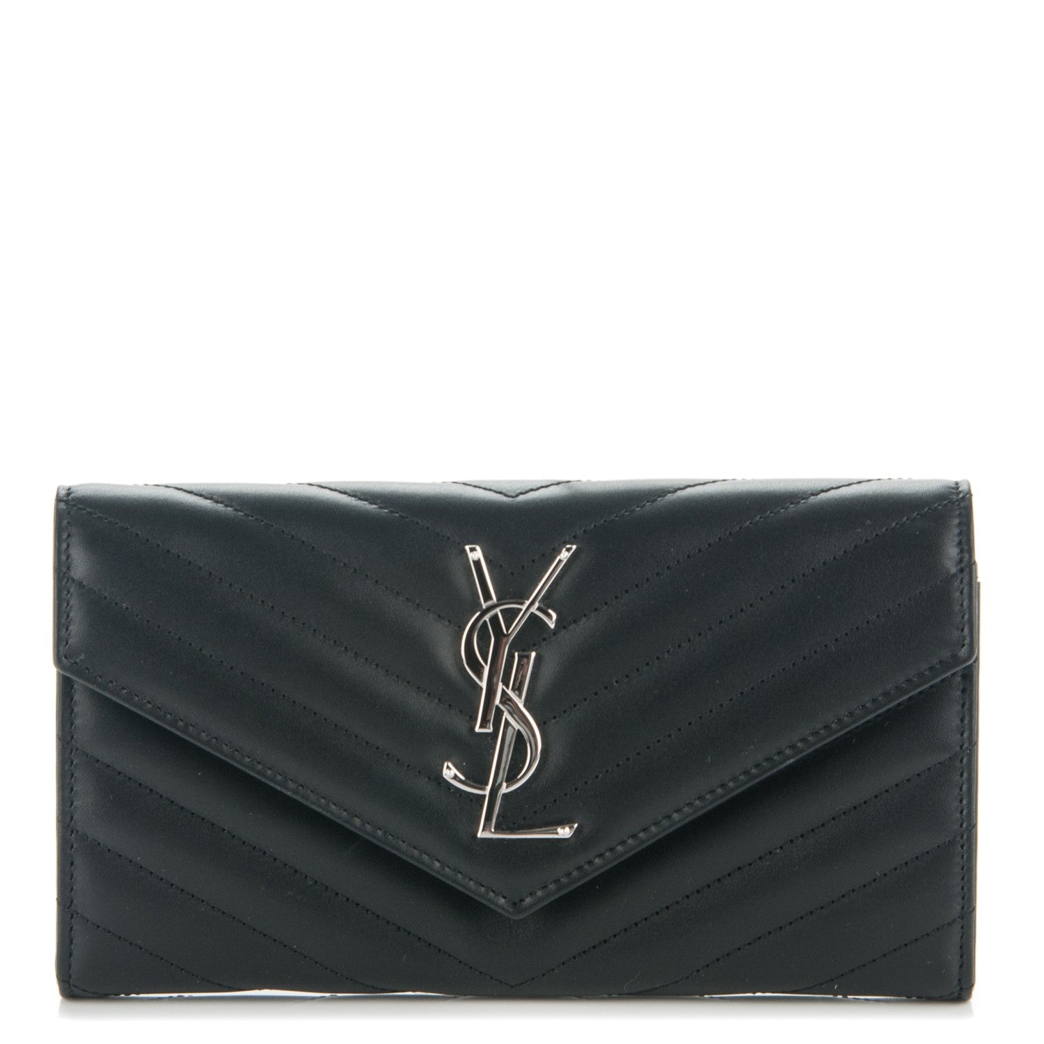 Saint Laurent Calfskin Matelasse Chevron Monogram Flap Wallet Black 1 of 7