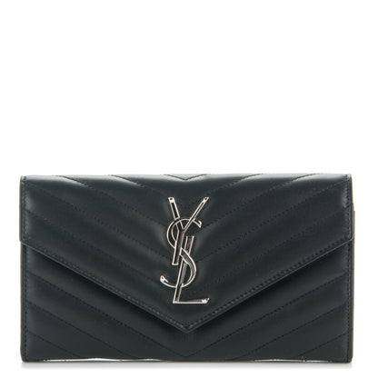 Saint Laurent Calfskin Matelasse Chevron Monogram Flap Wallet Black 1 of 7