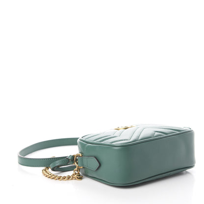 Gucci Calfskin Matelasse Mini GG Marmont Chain Shoulder Bag Emerald Green 3 of 8