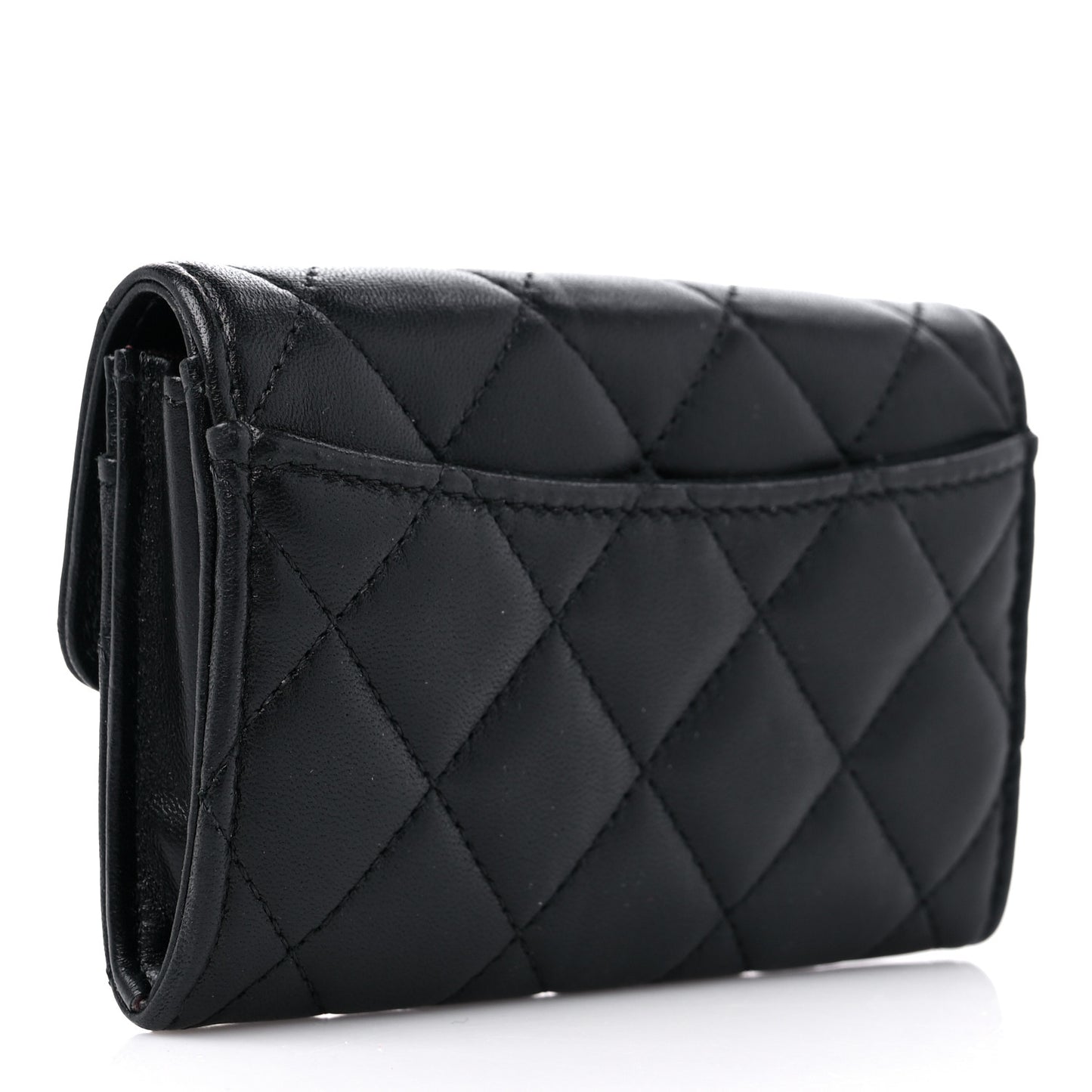 Lambskin Quilted Flap Card Holder Wallet Black