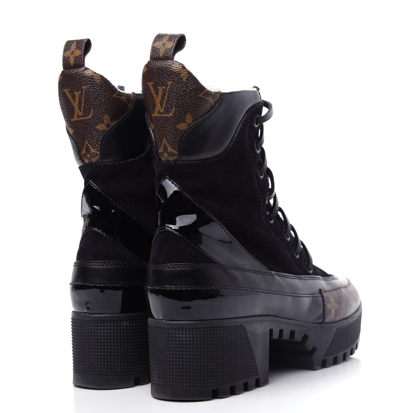 Suede Calfskin Monogram Laureate Platform Desert Boots 38 Black