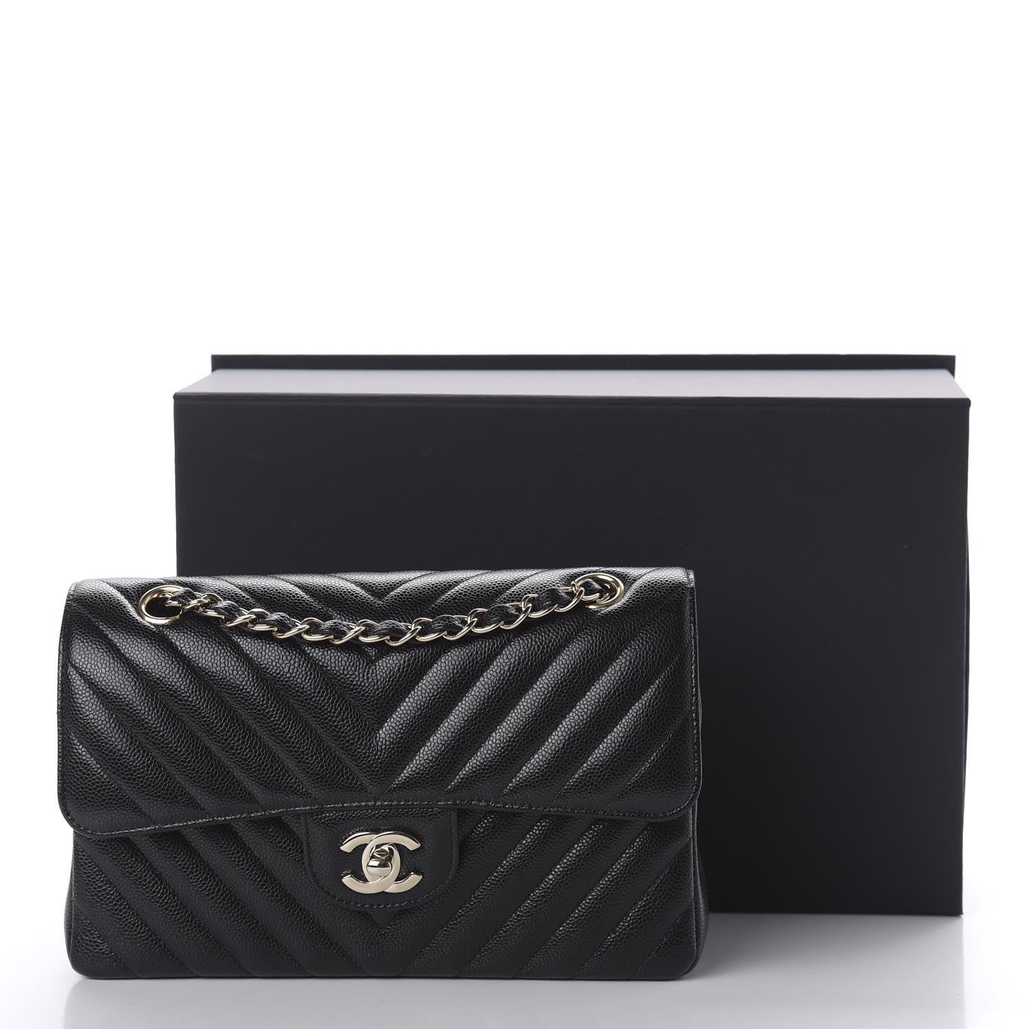 Chanel Caviar Chevron Quilted Small Double Flap Black 12 of 12