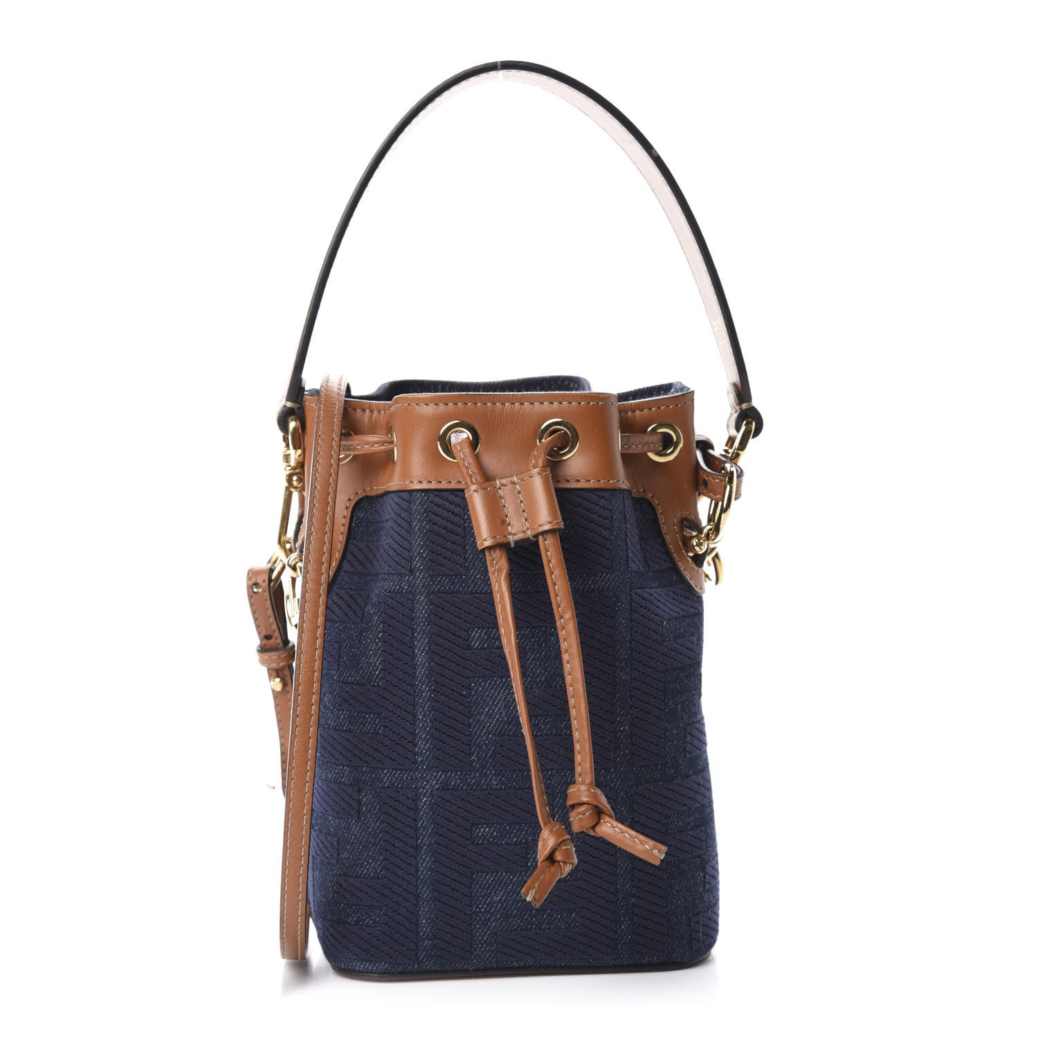 Fendi Denim Vitello King F is Fendi FF Embroidered Mini Mon Tresor Bucket Bag Blue Cuoio 1 of 10