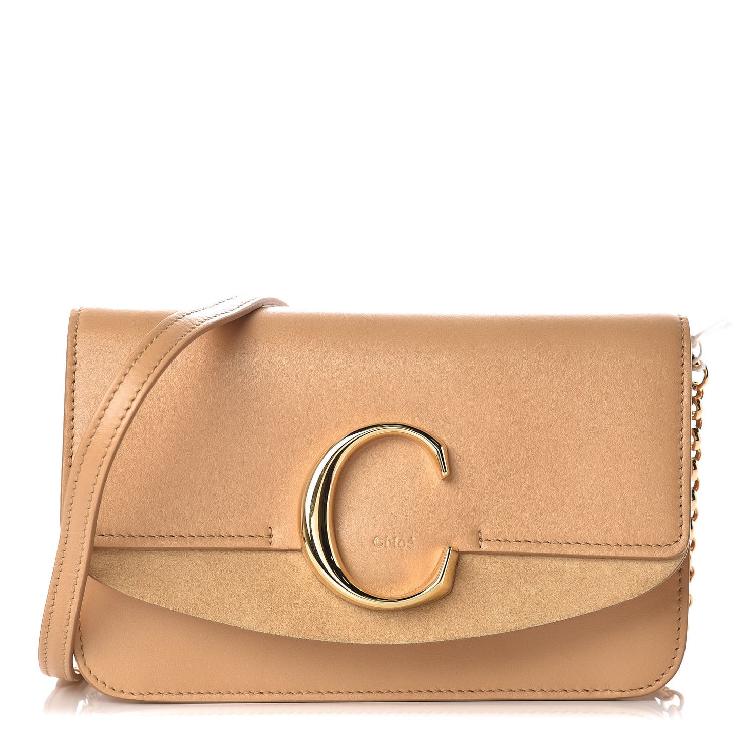 Calfskin Suede C Clutch With Chain Bleached Brown